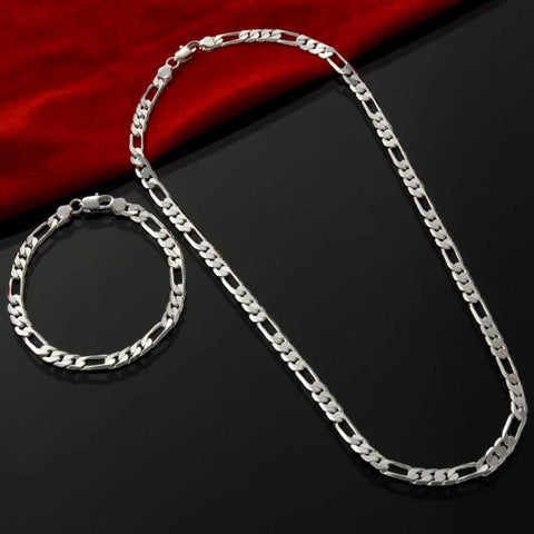 925 silver Color chain Bracelet Necklace jewelry set -JW00360-Veeddydropshipping