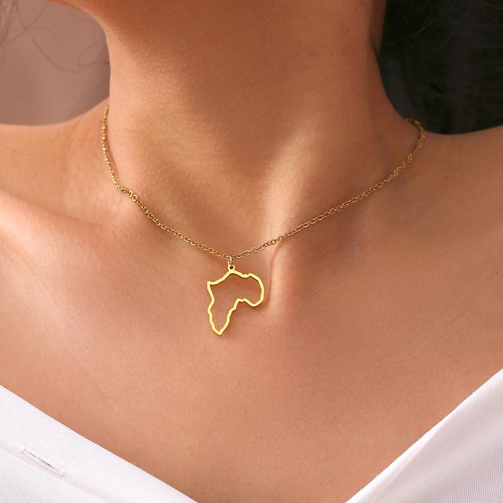 Stainless Steel Necklaces Africa Map Dainty Jewelry Girls Gifts-JW01289-Veeddydropshipping