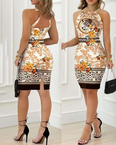 Women Dresses Colorblock Round Neck-Veeddydropshipping