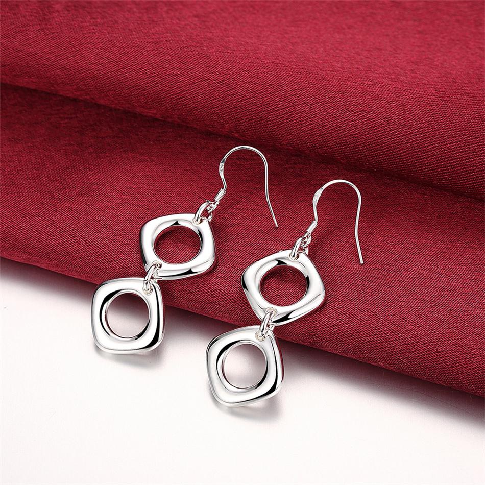 925 Sterling Silver Round Square Necklace Earring Set  -JW00227-Veeddydropshipping