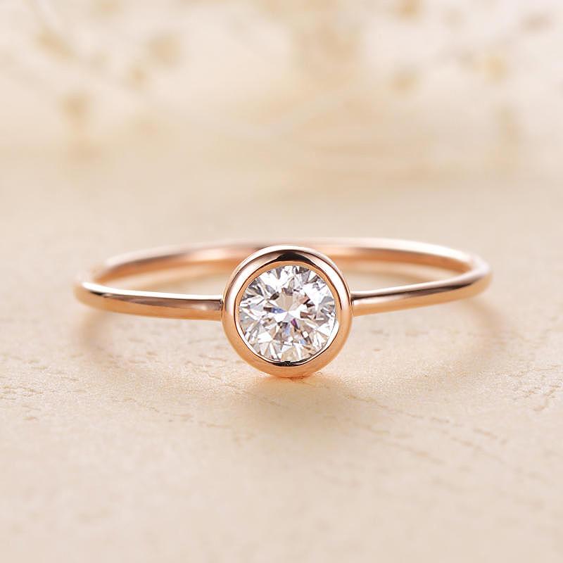 10K yellow Gold  Moissanite Bezel Set Engagement Ring  -JW00089-Veeddydropshipping