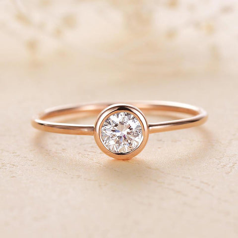 10K yellow Gold  Moissanite Bezel Set Engagement Ring  -JW00089-Veeddydropshipping