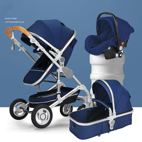 baby stroller 3 in 1 with car seat,Luxury Multifunctional  BABY carriage,blue-TB00353-Veeddydropshipping