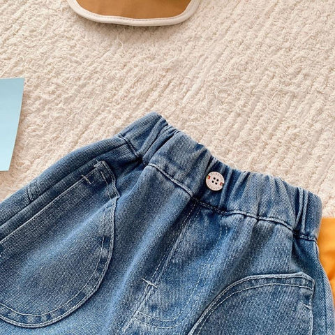 Kids Boy Jeans 0-6Years Children Cargo Denim Pant Solid Color Elastic-TB01265-Veeddydropshipping