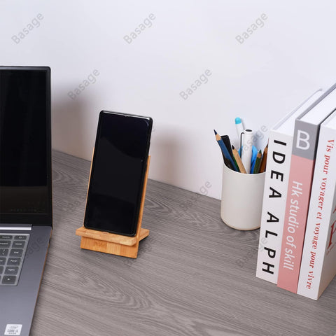 Bamboo Cell Phone Stand for Desk with Charging Hole, Removable Wooden Phone Holder-PA00532-Veeddydropshipping