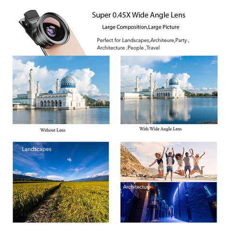 APEXEL 7 in 1 lens kit 0.45x wide+52mm UV Grad Blue Red Color-PA01224-Veeddydropshipping