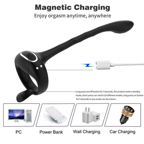 Cock Vibrator Male Prostate Massager Testicle Penis Ring Anal Butt Plug -BH01219-Veeddydropshipping