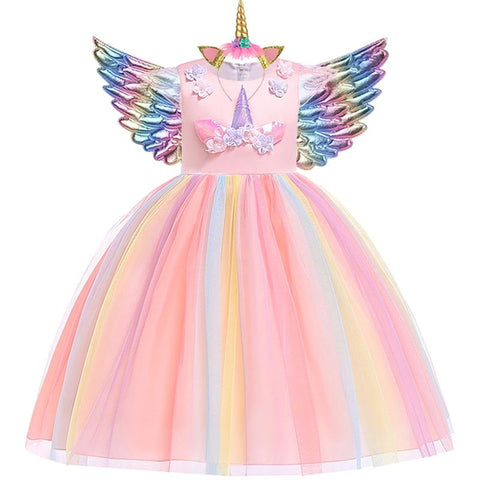 Baby Girls Unicorn Tutu Dress Pastel Rainbow Princess Girls Birthday Party-TB00830-Veeddydropshipping