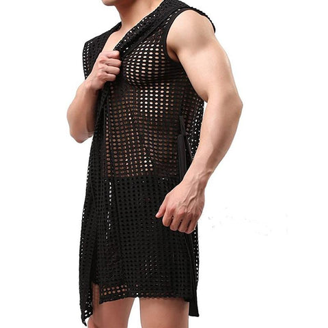 Hooded Sleeveless Robes Bathrobes Mesh See-Through Lingerie Sleepwear-MF01584-Veeddydropshipping