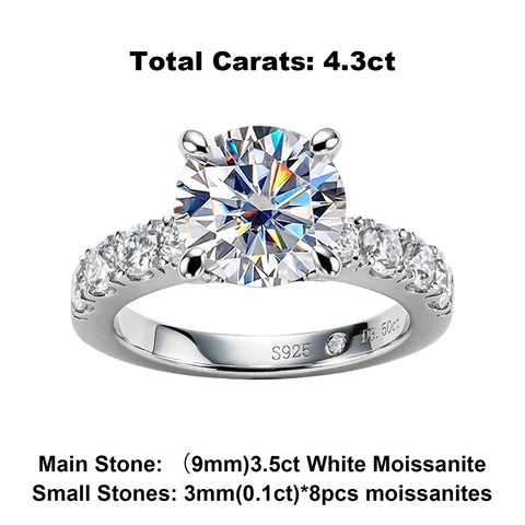 4.3cttw D Color Moissanite Engagement Rings 925 Sterling Silver-JW00002-Veeddydropshipping