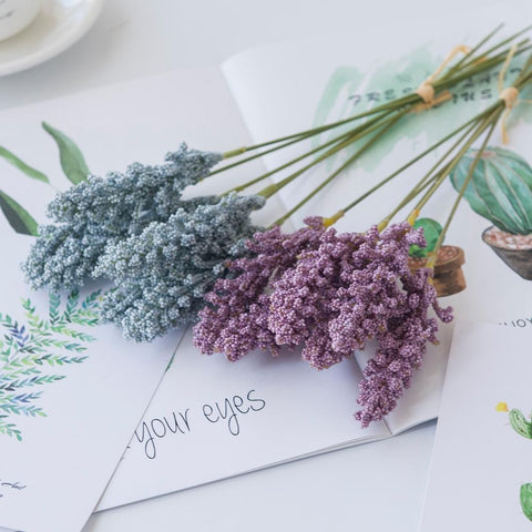 Foam Lavender Bouquet Bride Artificial Flowers Vase-HA00694-Veeddydropshipping