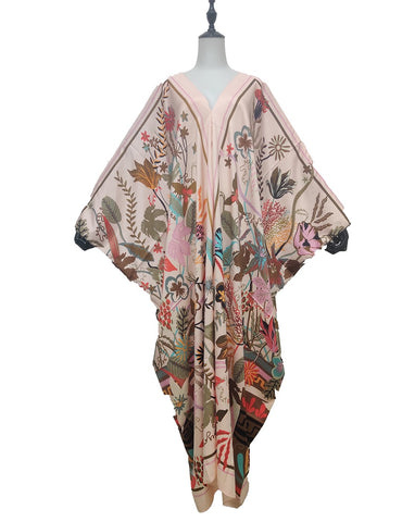 Fashion Silk Bohemian Kaftan Maxi Dress-WF01496-Veeddydropshipping