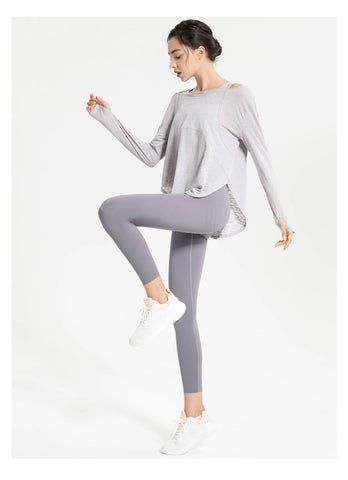 Long Sleeve Yoga Shirts for Women Loose Sports Tee Crop Top Sports Top Women -OS00742-Veeddydropshipping