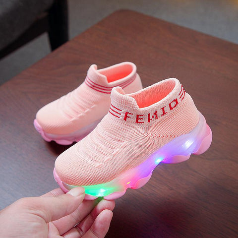 Kids Sneakers Children Baby Girls Boys Letter Mesh Led Luminous Socks-TB00096-Veeddydropshipping