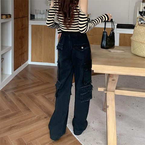 Women Streetwear Cargo High Waist Loose Straight Pants-WF00397-Veeddydropshipping