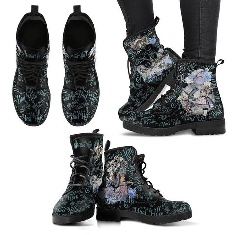 Workwear Ankle Boots Microfiber Leather Alice In Wonderland Printed-BS00999-Veeddydropshipping
