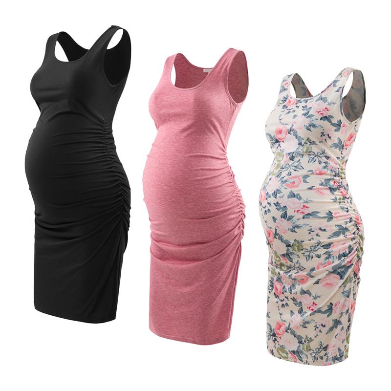 Maternity Dress Summer Soft Side Ruched Bodycon Dresses Pregnancy-TB00591-Veeddydropshipping