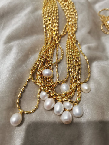 18K Gold Beads Chian Real Pearl Choker Necklace Designer-JW00150-Veeddydropshipping