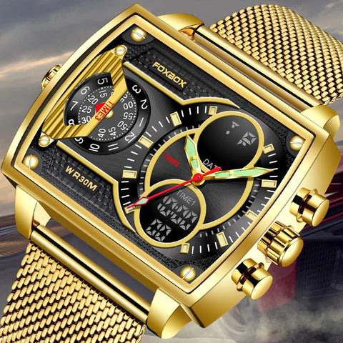 Fashion Square Watch Men Casual Sports Waterproof Double Display -JW00764-Veeddydropshipping