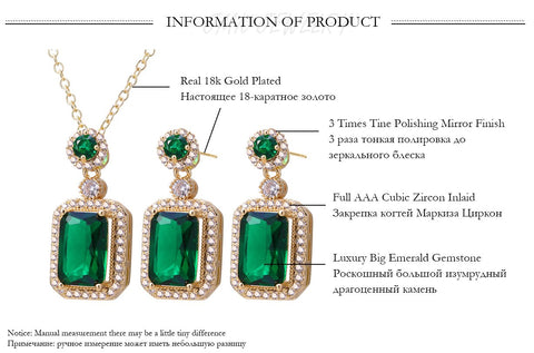Fashion Bridal Cubic Zircon Green Stone Necklace Earrings Sets -JW00329-Veeddydropshipping