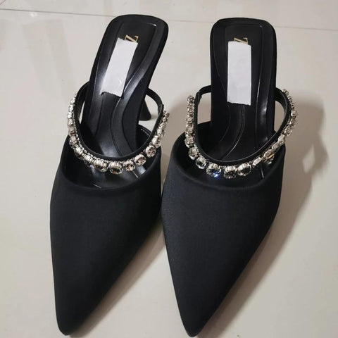 Strap Bling Low Heel Slippers Fashion Pointed Toes Slingback-BS00898-Veeddydropshipping