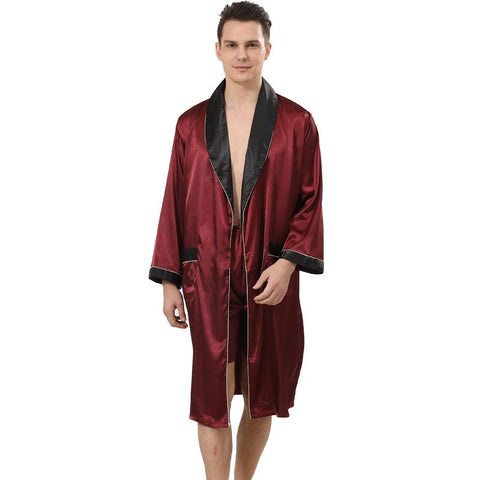 Silk Bath Robe Men Satin Bathrobe Soft Cozy Long-sleeved Hotel Sauna-MF01608-Veeddydropshipping