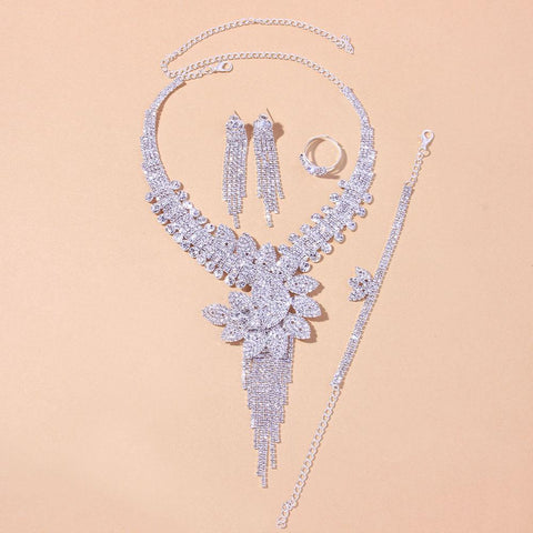 Luxury Flowers Rhinestone Bridal Jewelry Sets  -JW00353-Veeddydropshipping