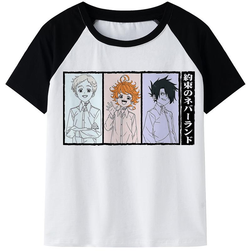 Anime clothing T-shirt, men's Emma Norman Ray printed casual T-shirt-Veeddydropshipping