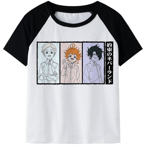 Anime clothing T-shirt, men's Emma Norman Ray printed casual T-shirt-Veeddydropshipping
