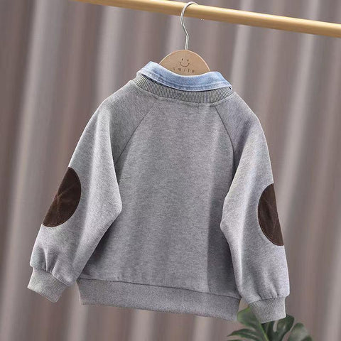 Boys Sweatshirt Baby Denim Collar Top Cartoon Kids-Veeddydropshipping