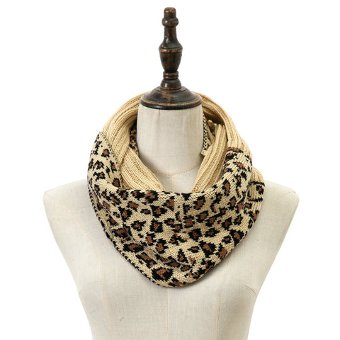 Leopard Print Women Hat And Scarf Set-WF01170-Veeddydropshipping