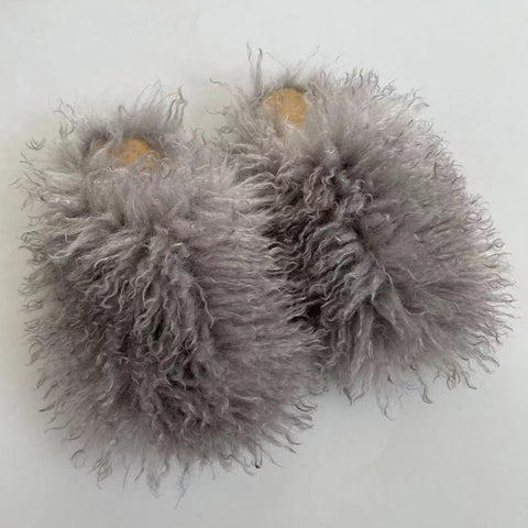 Fake Lamb Skin Slides Long Hair Faux Mongolian Sheep-BS01264-Veeddydropshipping