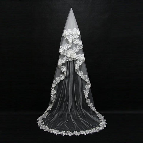 One Layer Lace Edge Catherdal Wedding Veil-WF01459-Veeddydropshipping