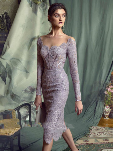 Women Evening Dresses Lace Long Sleeves-WF01628-Veeddydropshipping