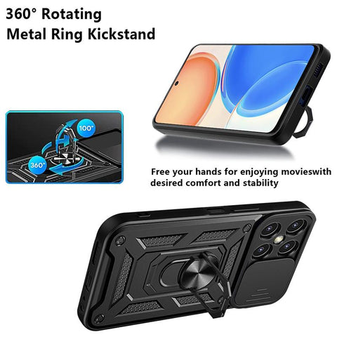 For Huawei Honor X8 Case Rugged Armor Magnetic Car Ring Phone Cases For Honor-PA00258-Veeddydropshipping