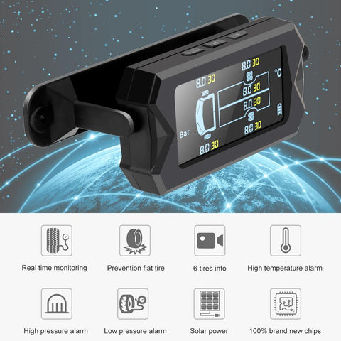 Digital LCD Alarm Car RV Truck TPMS with 6 External Sensors-AM00143-Veeddydropshipping