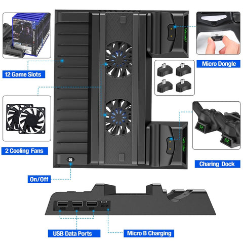 Fans for PS4/PS4 Pro/PS4 Slim Console Vertical Cooling Stand LED Dual Charger PS4-CE01349-Veeddydropshipping