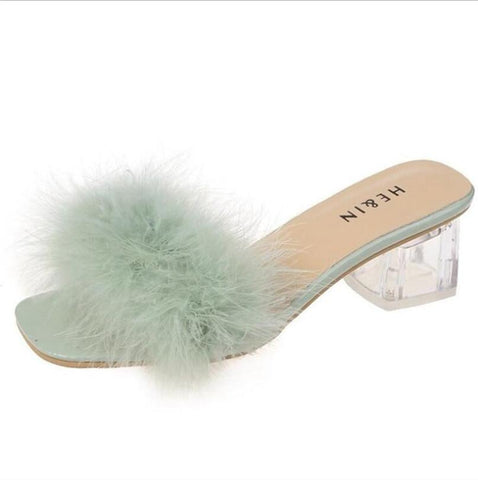 Heels Woman Feather Fur Slippers Pumps Women Cute-BS01232-Veeddydropshipping