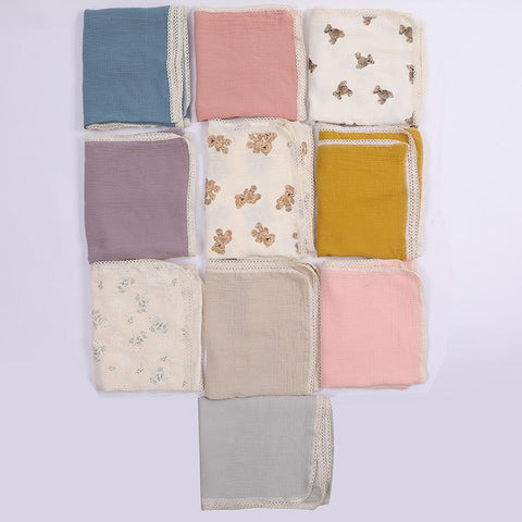 Double Layer Muslin Squares Cotton Baby Blankets Lace Newborn Blanket-TB00701-Veeddydropshipping