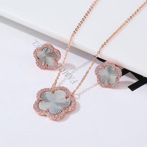 Lucky Jewelry Zircon CZ Simple Inlaid Plant Flower Pendant set-JW01328-Veeddydropshipping