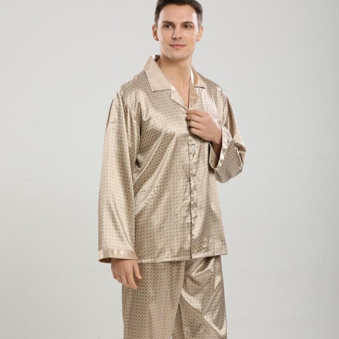 Euro/US Size Long Sleeve Pajamas Sleeping Suit Housewear Silk Pajamas for-MF01594-Veeddydropshipping