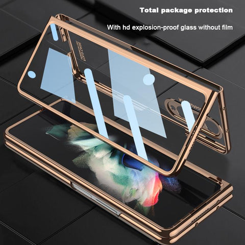 For Samsung Galaxy Z Fold 3 4 Cover Front Tempered Glass Transparent Case Plating Frame Hard-PA00620-Veeddydropshipping