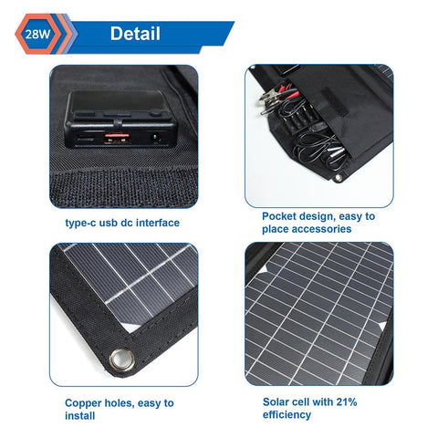 Upgraded 28W 21W 14W Portable Solar Panel Charger Double USB 5V 18V DC Camping-PA00092-Veeddydropshipping