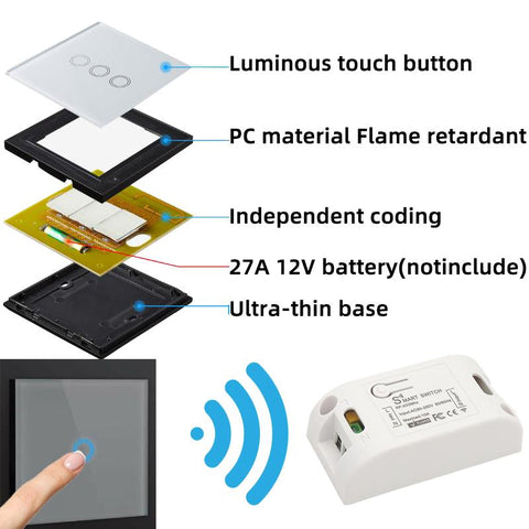WenQia Touch Light Switch Wireless Remote Control 433MHz AC 110V 220V-TI01105-Veeddydropshipping