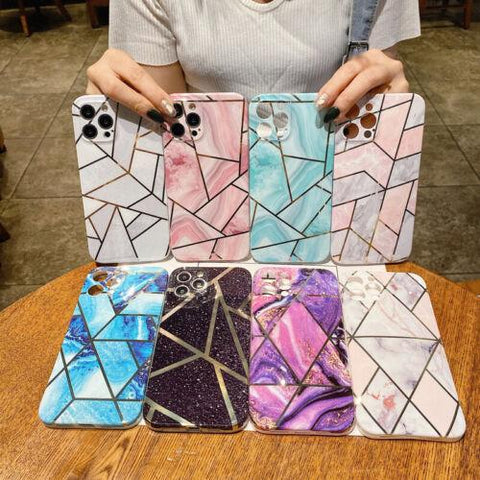 Geometry Marble Soft TPU Case Cover For iPhone 13 12 Pro Max 11 XS XR X 8 7 Plus-PA00123-Veeddydropshipping
