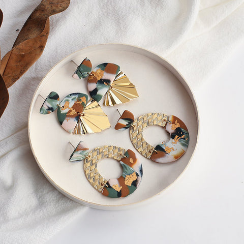 Fashion Abstract Pattern Clay Metal Dangle Earrings Jewelry-JW01428-Veeddydropshipping
