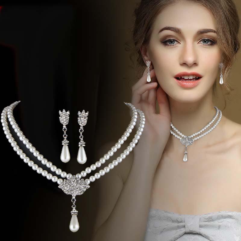 pearl Bridal Jewelry Sets  Pearl Drop  Wedding Jewelry Sets  -JW00280-Veeddydropshipping