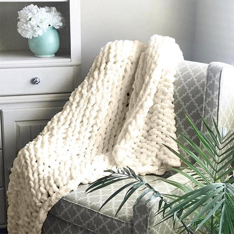Soft Handmade Weaving Thick Yarn Blanket-HA00447-Veeddydropshipping