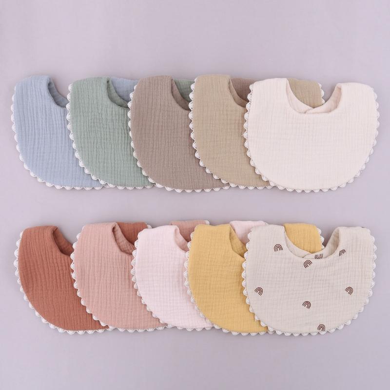 Cotton Gause Baby Bibs Solid Color Absorbent Baby Tassel Bib Newborn-TB00708-Veeddydropshipping