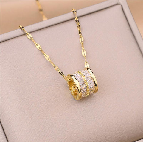 Luxury Zircon Crystal Pendant Clavicle Chain Necklace-JW01220-Veeddydropshipping